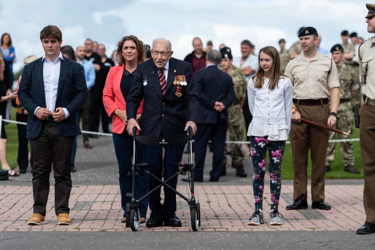 Capt Sir Tom alongside his family at AFC Harrogate (Picture: MOD).
