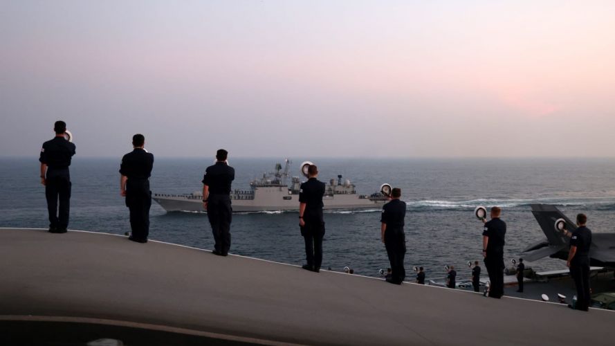 Carrier stike group engagement with Indian Armed Forces ends with traditional cheer ship 28102021 Credit HMSQE Twitter.jpeg