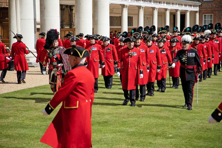 Chelsea Pensioners taking part in Royal Hospital Chelsea's Founder's Day parade