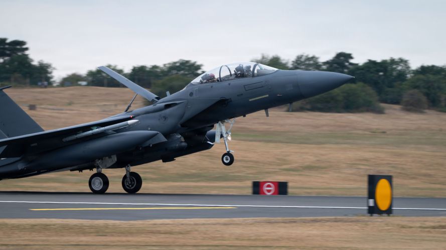 Combat Archer F-15E Strike Eagle returns from a live-fire mission RAF Lakenheath CREDIT DVIDS