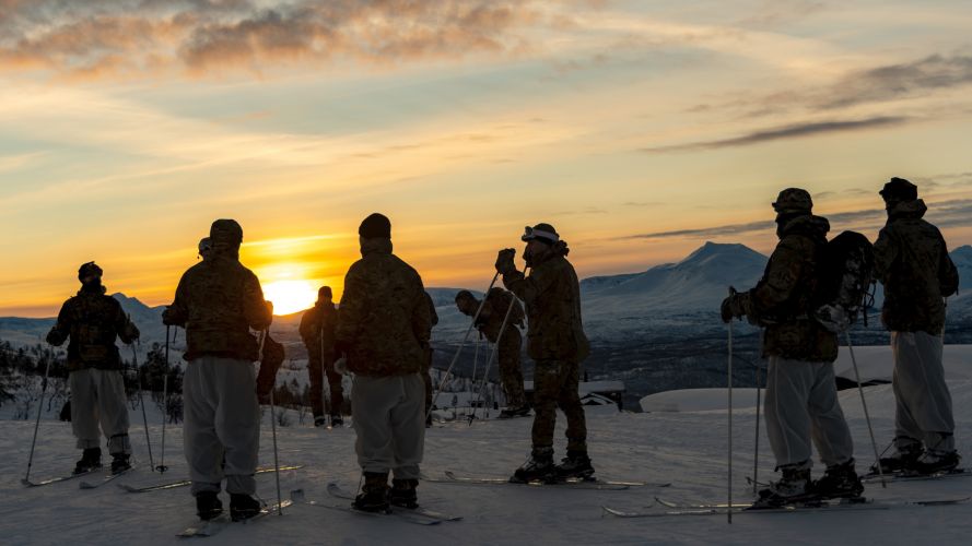 Commando Forces skiing in the mountains during their Cold Weather Winter Warfare Course at Malselv