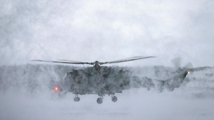 Commando Wildcat AH1 from 847 Naval Air Squadron, Part of the Commando Helicopter Force base in RNAS Yeovilton arrives at the Royal Norwegian Airforce Base (RNoAF) Bardufoss 110124 CREDIT MOD