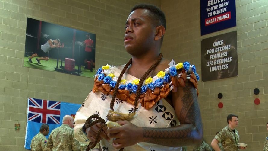 Commonwealh Day Celebration at Baker Barracks, Thorney Island -Gunner Natokalau of 12 Regiment Royal Artillery wore a traditional wedding dress representing Fiji 14032022 CREDIT BFBS 
