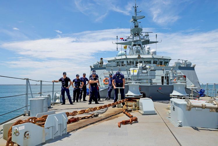 Crew onboard HMS Spey as the ship transits from the Atlantic Ocean entrance of the Panama Canal, heading to the Indo-Pacific region to provide a 5-year ongoing presence alongside HMS Tamar 021021 CREDIT MOD.jpg