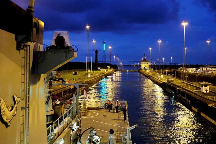 Crew onboard HMS Spey as the ship transits from the Atlantic Ocean entrance of the Panama Canal, heading to the Indo-Pacific region, providing a 5-year ongoing presence alongside HMS Tamar 031021 CREDIT MOD.jpg