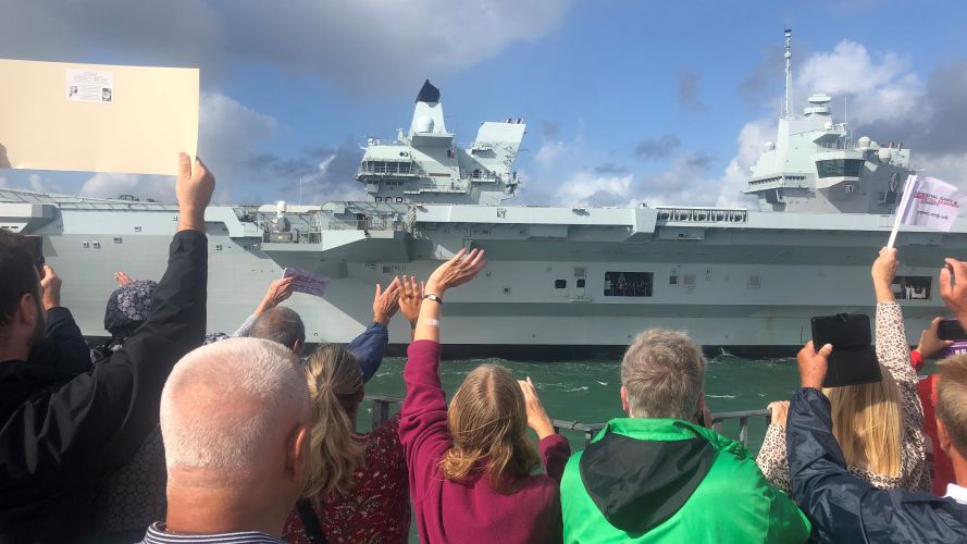 Crowds saying goodbye to HMS Queen Elizabeth as she departs for the USA 07092022 CREDIT BFBS.JPG