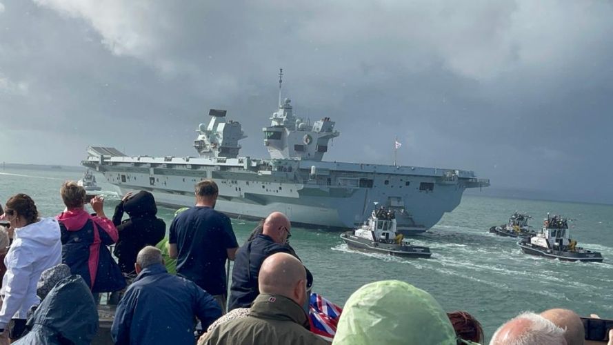Crowds watch HMS Queen Elizabeth departing for the USA 07092022 CREDIT BFBS.JPG