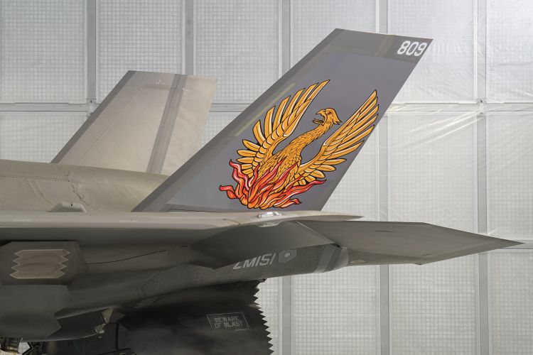 The squadron's phoenix emblem adorns the tail of the F-35B (Picture: PA Wire, PA Images)