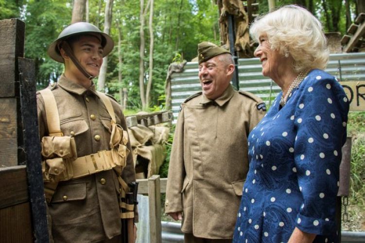 Duchess of Cornwall Laughing With Soldiers In Trenches At RAF Halton.