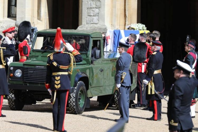 The coffin with a Bearer Party formed by The Queen's Company, 1st Battalion Grenadier Guards (Picture MOD). The coffin with a Bearer Party formed by The Queen’s Company, 1st Battalion Grenadier Guards (Picture MOD).