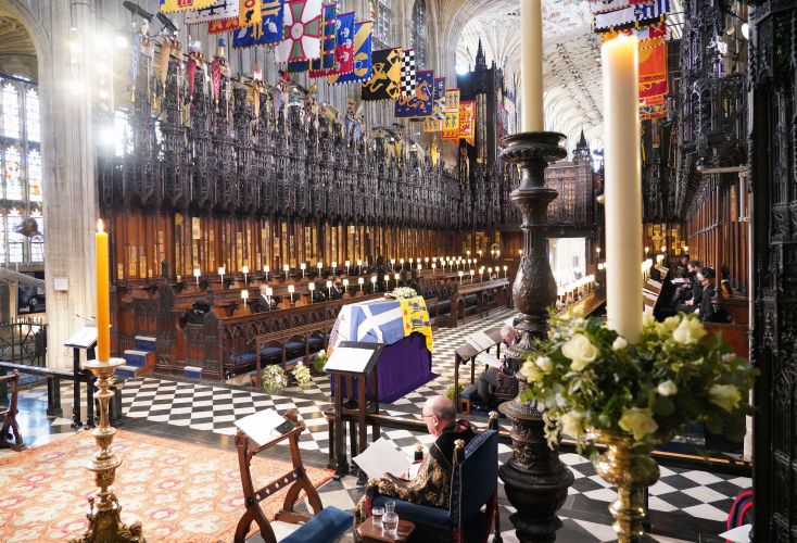 The Duke of Edinburgh's coffin in St George's Chapel, Windsor Castle (Picture: PA/ Alamy). The Duke of Edinburgh's coffin in St George's Chapel, Windsor Castle (Picture: PA/ Alamy).