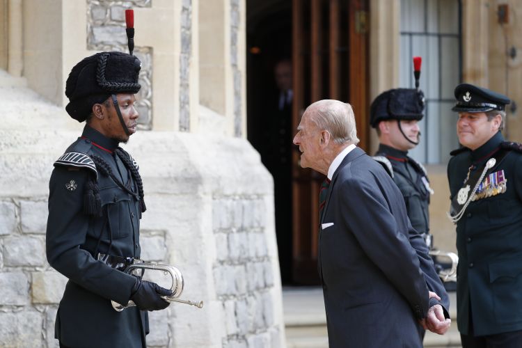 The Duke of Edinburgh speaking to personnel during a Rifles handover ceremony in 2020 (Picture: PA).