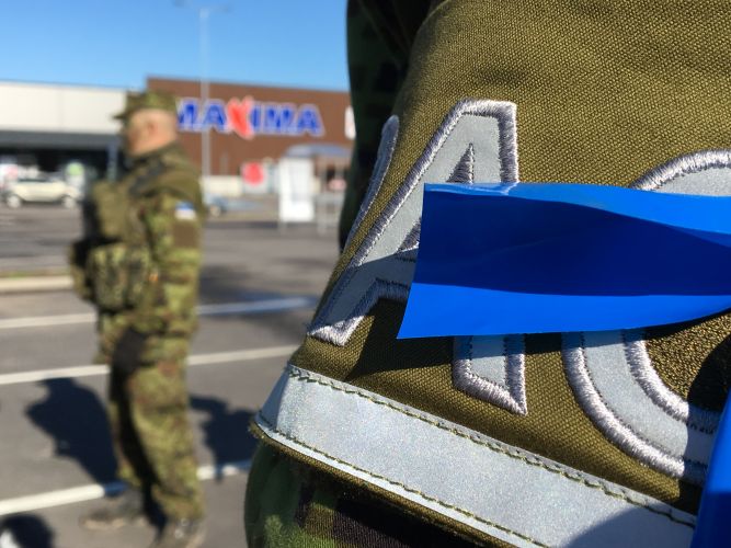 Troops spotted outside a local supermarket during the exercise in Estonia.
