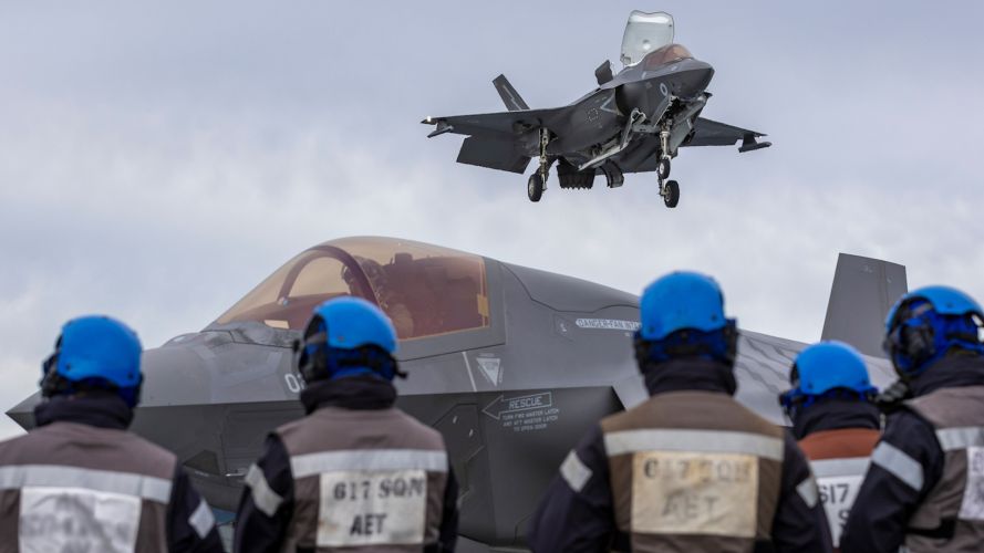F-35B Lightning jets conduct take offs and landings to maintain their Carrier Qualifications 20022024 CREDIT MOD