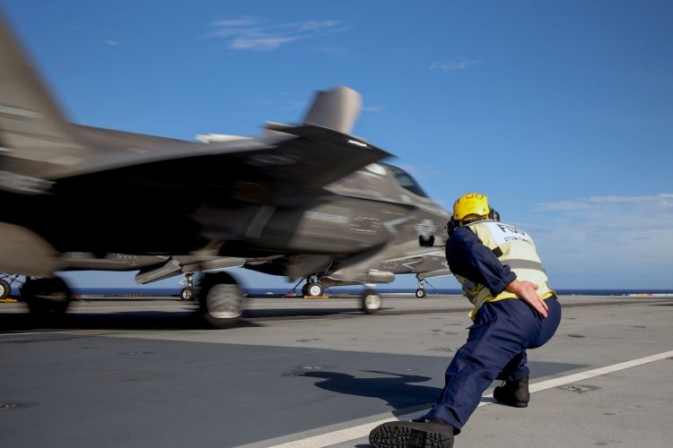 F-35B Lightning II jets 617 Squadron and from US Marine Corps VMFA 211 embarked on the Royal Navy flagship HMS Queen Elizabeth have been conducting sorties 20210820 Credit MOD Crown Copyright.jpg