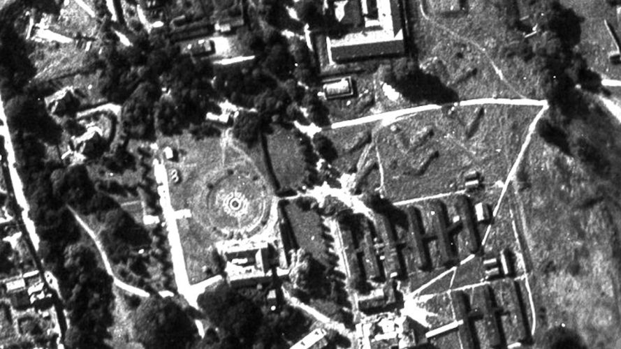 RAF photograph taken on 23 August 1945 showing how hidden the bunker was during the war when it was hidden as a garden (Picture: Historic England)