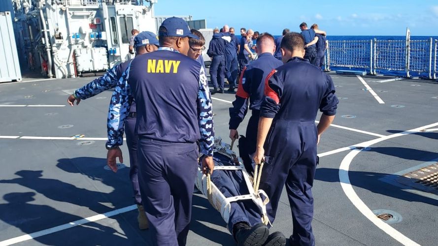 Fijian sailors join Spey's crew in a casualty exercise 25082022 CREDIT Royal Navy, MOD.jpg