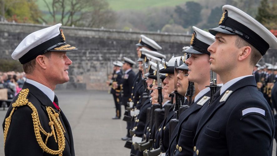 Fleet Commander, Vice Admiral Andrew Burns welcoming new officers into Navy and Royal Fleet Auxiliary at BRNC 13042022 CREDIT NAVY.jpg