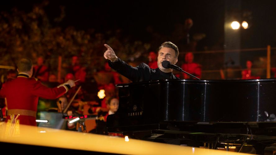 Gary Barlow performing performing Household Division Orchestra Kings Coronation Concert Windsor 070523 CREDIT MOD