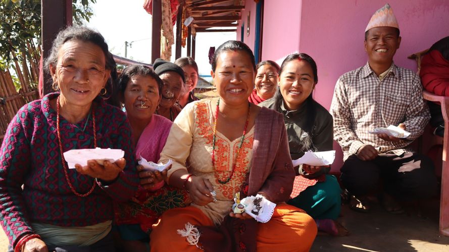 Gurkha Veteran Dhan Bahadur Baje's friends and neighbouts helped him celebrate his 106th birthdya CREDIT Gurkha Welfare Trust 04012024
