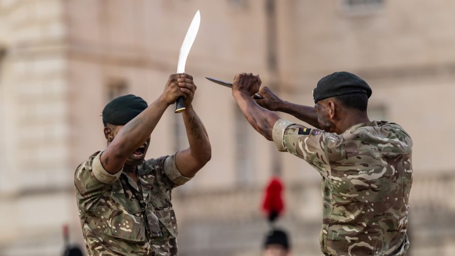 Gurkhas perform a traditional kukri display (Picture: MOD) Gurkha perform a traditional kukri display Horse Guards CREDIT MOD