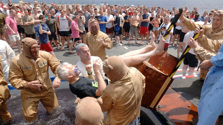 HMS Albion performs navy traditional crossing the line ceremony on the flight deck 07062008 Credit MOD Crown.jpg