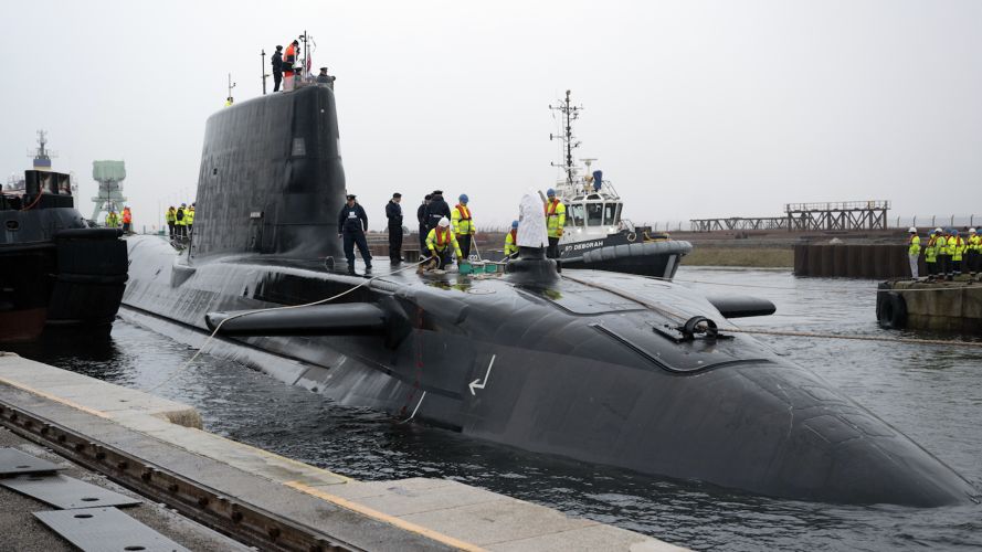 HMS Anson leaving BAE Systems Barrow in Furness fifth Astute-Class attack submarine begins sea trials 2 190223 CREDIT MOD