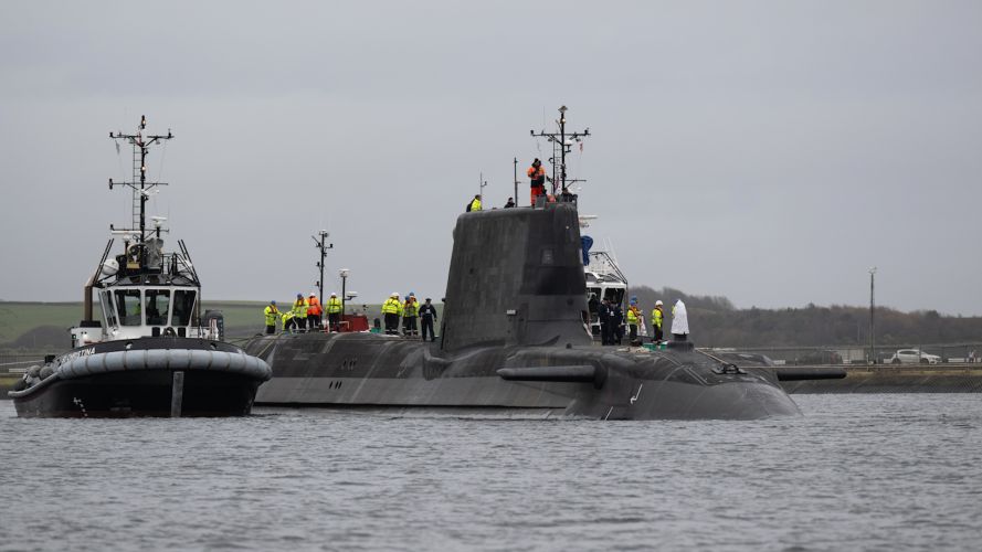 HMS Anson leaving BAE Systems Barrow in Furness fifth Astute-Class attack submarine begins sea trials 3 190223 CREDIT MOD