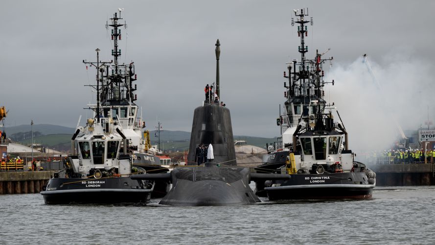 HMS Anson leaving BAE Systems Barrow in Furness fifth Astute-Class attack submarine begins sea trials 4 190223 CREDIT MOD