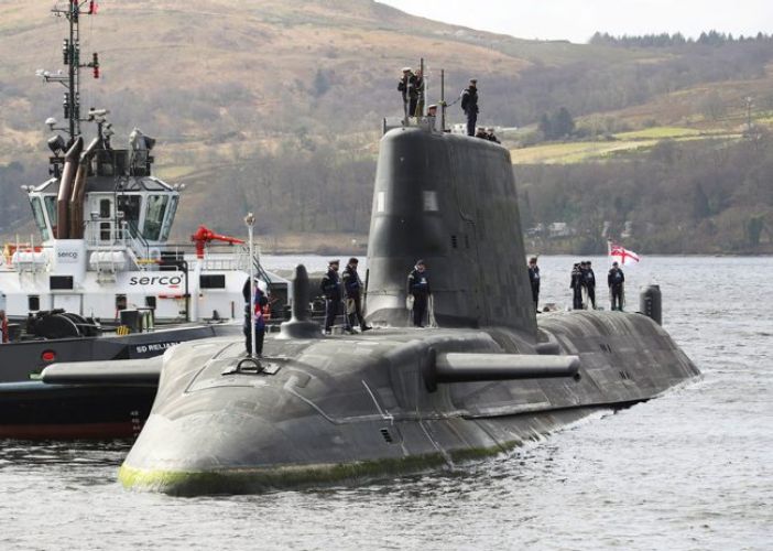 HMS Audacious, the fourth of the Royal Navy’s Astute-class submarines, arriving at her new home at HM Naval Base Clyde