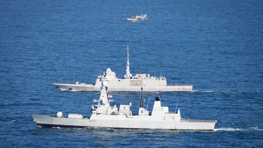 Exercise Neptune Strike saw HMS Duncan operate alongside the French frigate FS Aquitaine as F35B's fly overhead (Picture: MOD) Exercise Neptune Strike saw HMS Duncan operate alongside the French frigate FS Aquitaine as F35B's fly overhead (Picture: MOD)