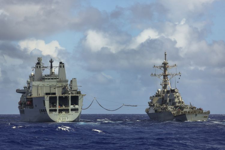 HMS Kent conducted replenishment at sea (RAS) with RFA Fort Victoria whilst on ops in the Indo-Pacific region 20210818 Credit MOD Crown Copyright.jpg