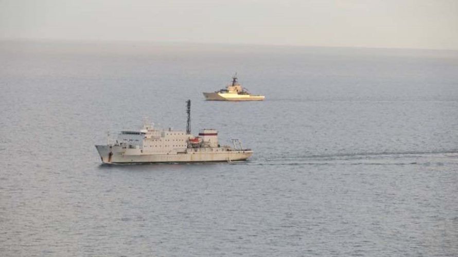 HMS Mersey in the background watching the movements of Akademik Ioffe 06092022 CREDIT Royal Navy.jpg