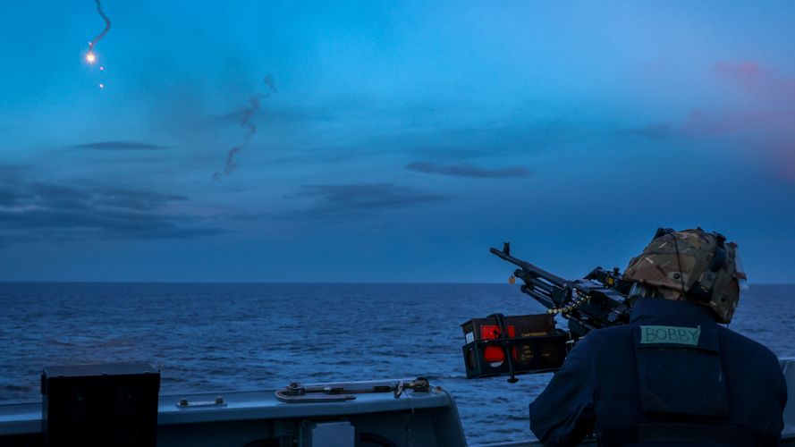 HMS Prince of Wales Gunnery Department carries out a gunnery exercise at sea 23022024 CREDIT MOD