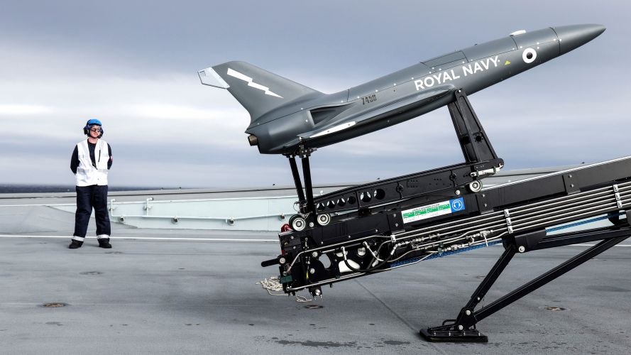 HMS Prince of Wales crew with Fixed-wing drone 24092021 Credit Royal Navy.jpg