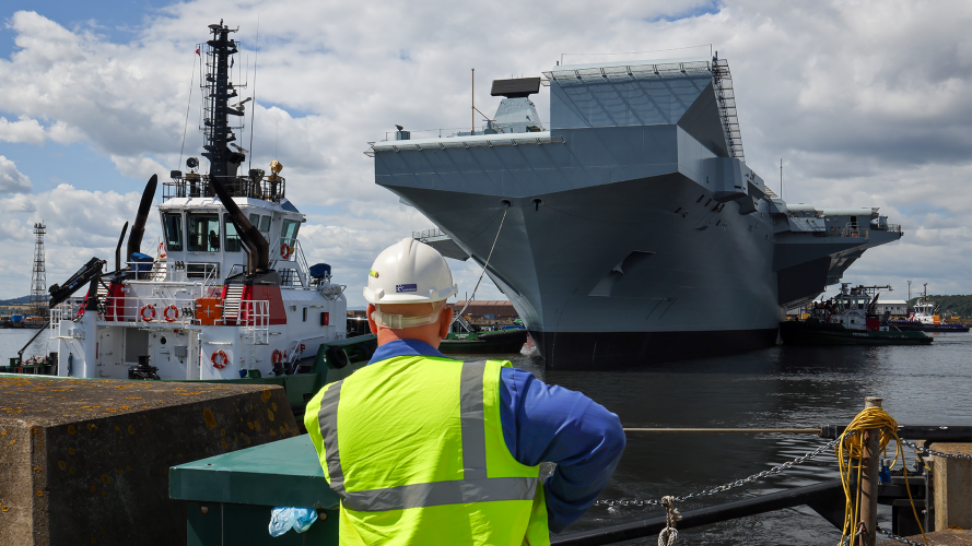 HMS Prince of Wales leaving dry dock and into anchor in July 2023 210723 CREDIT MOD