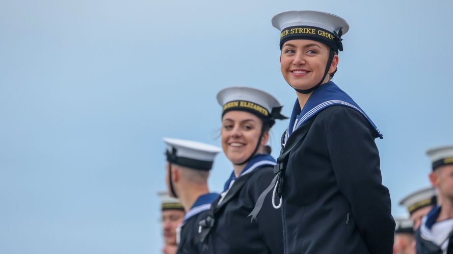 Sailors on board HMS Queen Elizabeth arrive back in Portsmouth (Picture: MOD). Sailors on board HMS Queen Elizabeth arrive back in Portsmouth