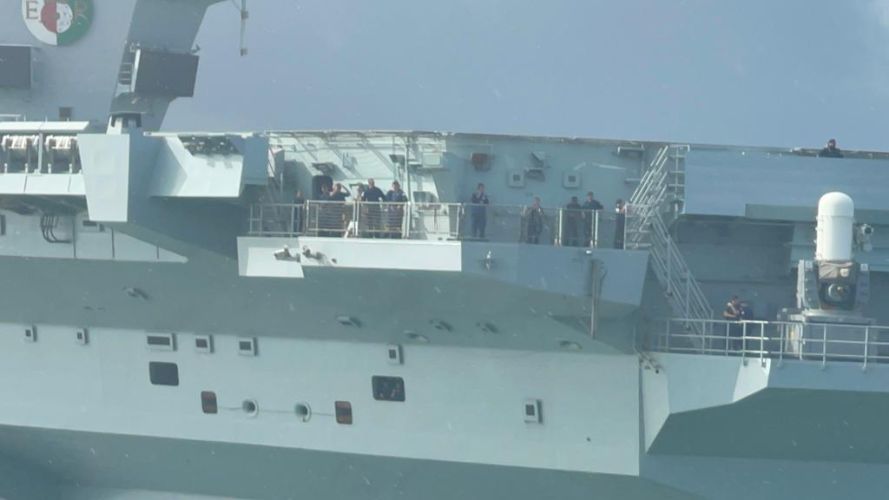 HMS Queen Elizabeth's crew receive a send off as they head for the USA 07092022 CREDIT BFBS.JPG