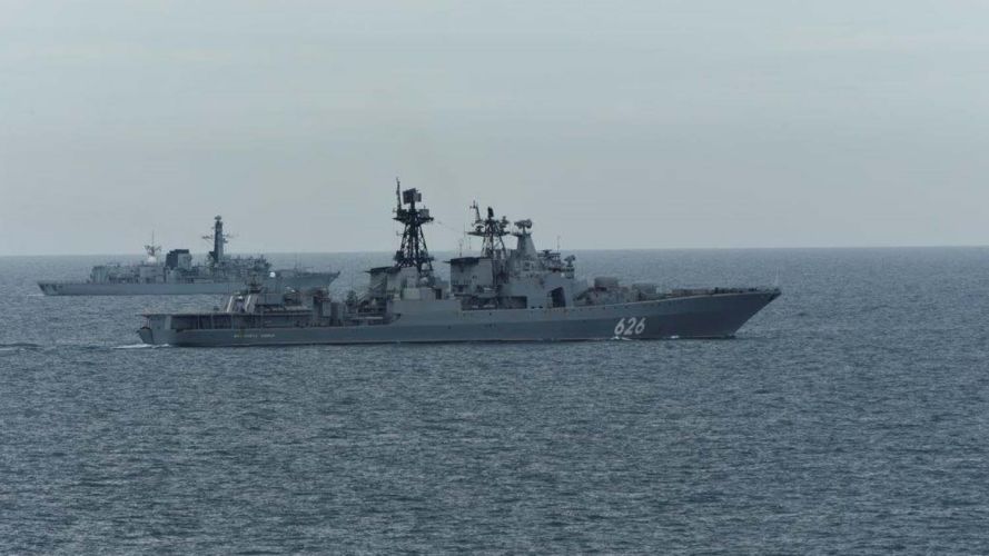 HMS Richmond in the background shadowing the Russian destroyer Kulakov 06092022 CREDIT Royal Navy.jpg