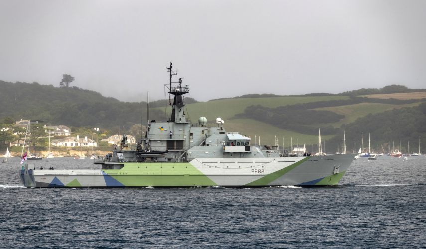 HMS Severn leaves Falmouth with Western Approaches paintwork 190821 CREDIT BOB SHARPLES
