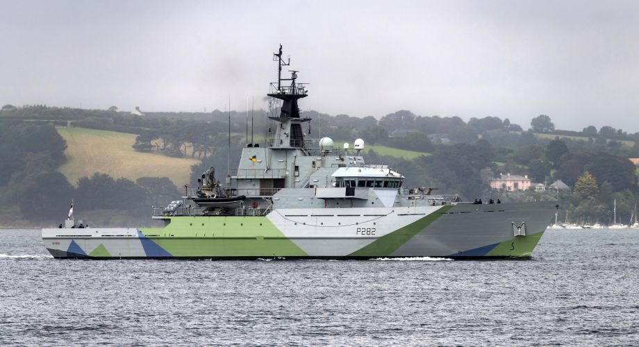 HMS Severn leaves Falmouth with Western Approaches paintwork 190821 CREDIT BOB SHARPLES