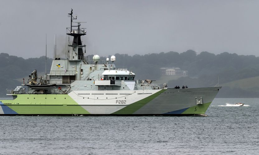 HMS Severn leaves Falmouth with Western Approaches paintwork 190821 CREDIT BOB SHARPLES