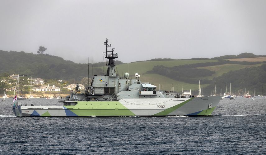 HMS Severn leaves Falmouth with Western Approaches paintwork 190821 CREDIT BOB SHARPLES
