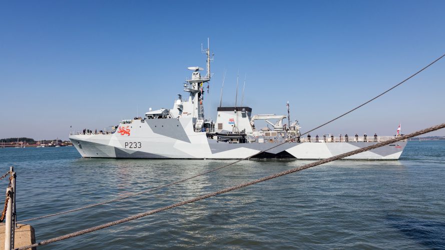 HMS TAMAR leaving HMNB Portsmouth to be forward deployed in the Indo-Pacific Region