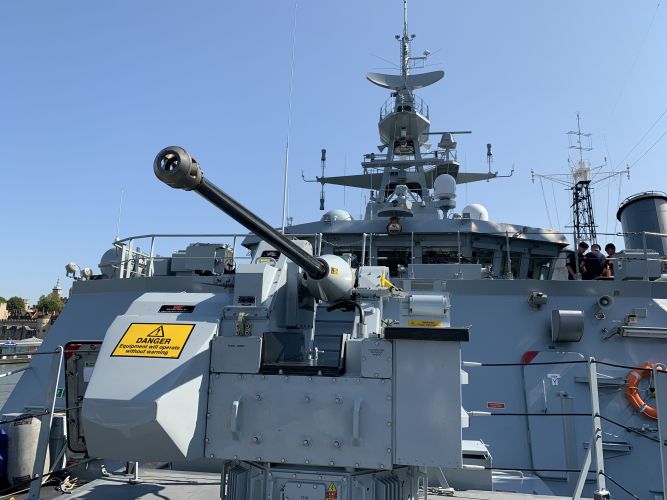HMS Tamar canon and satellite dish 140920 CREDIT BFBS
