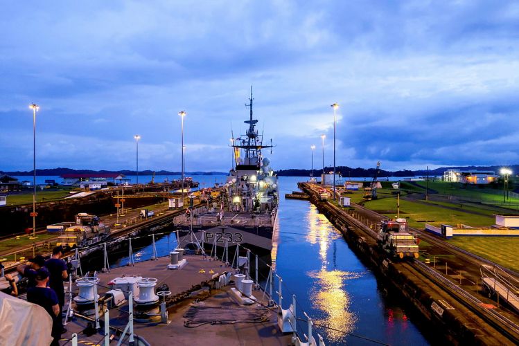 HMS Tamar, which has transited from the Atlantic Ocean entrance of the Panama Canal as the ship heads to the Indo-Pacific region 031021 CREDIT MOD.jpg