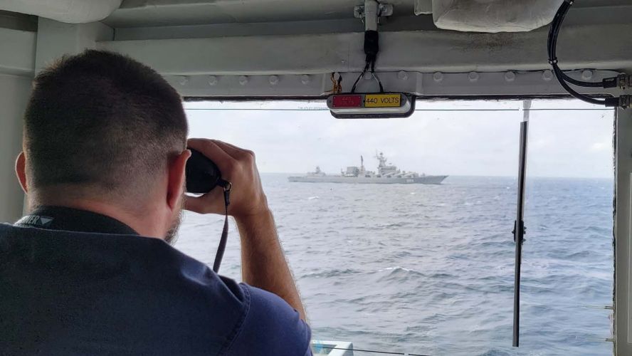 HMS Westminster maintaining a vigilant watch on RFN Cruiser Marshal Ustinov 06092022 CREDIT Royal Navy.jpg