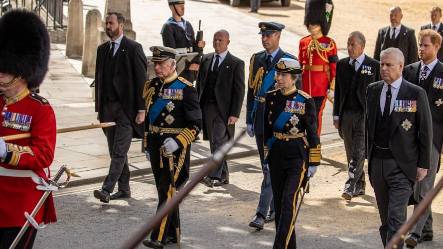 King Charles III (centre left) with other members of the Royal Family during the Queen's funeral