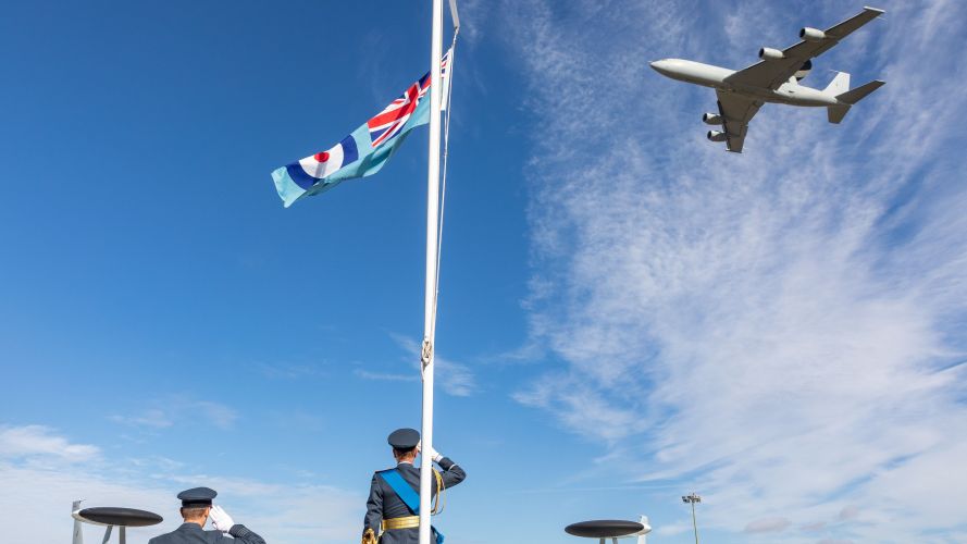 Prince Edward, in September, attended a Royal Parade at RAF Waddington, marking the retirement of the E-3D Sentry (Picture: MOD). HRH Prince Edward and Group Capt Kilvington E3-D flypast 28092021 Credit MOD Crown Copyright.jpg