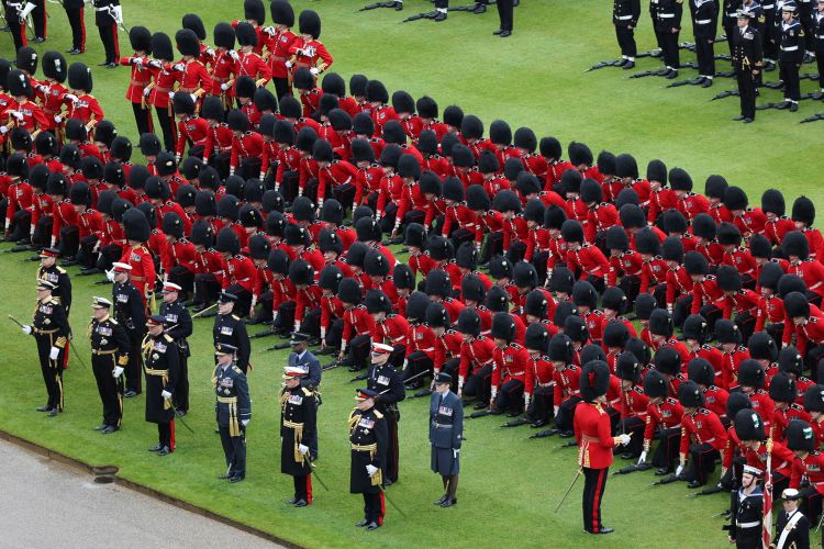 Heads of the service on the garden of Buckingham Palace just before they gave a three cheers to their new majesties during the Coronation of King Charles III
